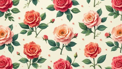 Small scale repeating rosebud motif, muted tones, design, vintage, print