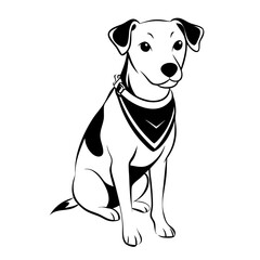 Stylish dog bandana, seated dog, accessory, black outline