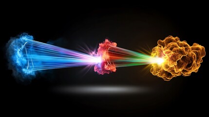 Dynamic laser beam collision abstract digital art dark background futuristic concept