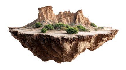 Floating Desert Oasis: A mesmerizing, otherworldly image of a floating desert oasis, with craggy cliffs and verdant vegetation, evokes a sense of surreal isolation and mystery.  