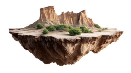 Floating Desert Oasis: A mesmerizing, otherworldly image of a floating desert oasis, with craggy cliffs and verdant vegetation, evokes a sense of surreal isolation and mystery.  