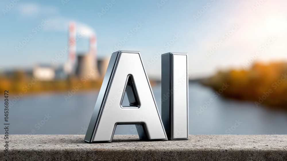 Fototapete the word ai with a background of a power plant conveys the large amount of electricity consumption o