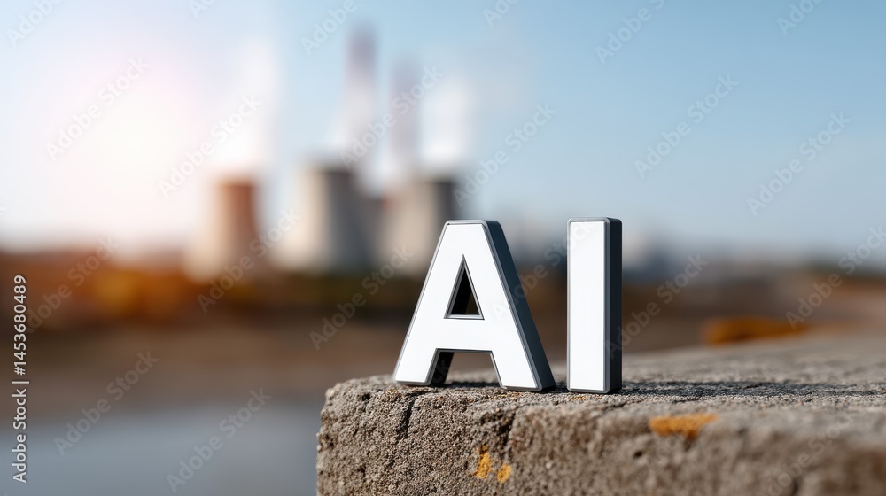 Fototapete the word ai with a background of a power plant conveys the large amount of electricity consumption o