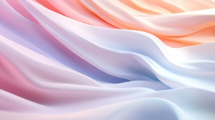 Obraz premium Smooth flowing silky fabric with soft pastel shades of pink peach purple and white gracefully draped creating an elegant luxurious textile background for fashion or interior design projects