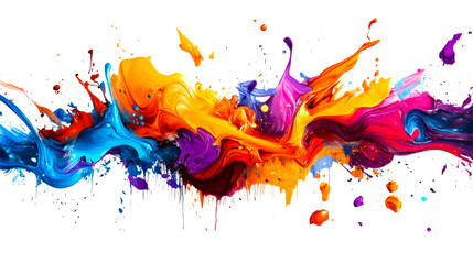 Paint explosion with vivid liquid colors, cut out transparent