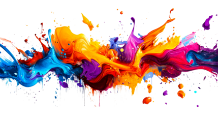Paint explosion with vivid liquid colors, cut out transparent