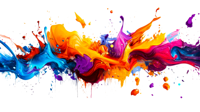 Paint explosion with vivid liquid colors, cut out transparent - Powered by Adobe