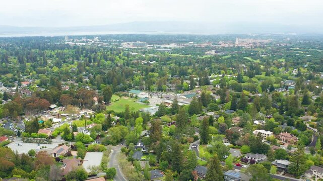 Aerial drone view of Menlo Park Palo Alto Silicon Valley California Bay Area