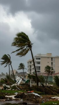 Strong winds uproot trees and scatter debris as a storm hits the coast, causing chaos