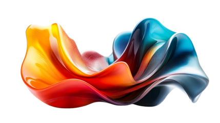 Wavy gradient fluid form, glowing lines, cut out transparent