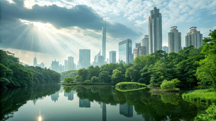 Obraz premium Environmental Design with Water Reflection and Symmetrical Composition