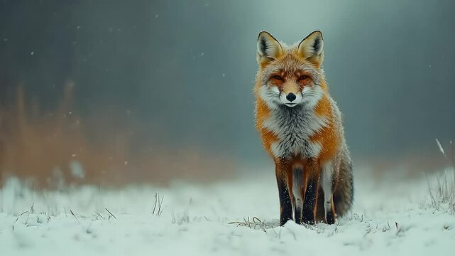 Red fox in snowy winter scene