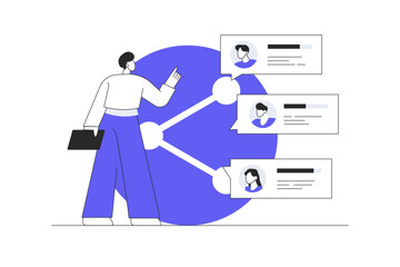 Modern business. Corporate communication, workers recruitment, distance job. Employee sharing, new team members, remote worker metaphors. Flat Cartoon Vector Illustration, icon. Stylish abstract web