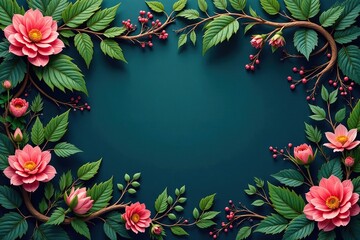 Fototapeta premium Intricate leafy vines forming a flowing floral design , tropical, background, geometric