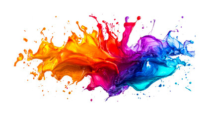 Vibrant fluid color splash, rainbow motion, cut out transparent