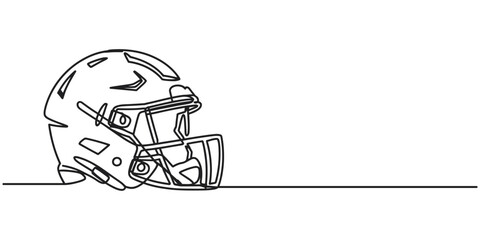 Continuous one line drawing of american football helmet. Sport, football, protection concept. Editable stroke vector, American football helmet and ball continuous line drawing element isolated.