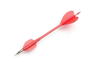 Red dart with heart-shaped fins on white background, symbolizing love, focus, and target achievement. Generative AI