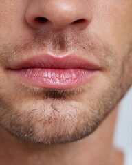 Fototapeta premium Dry cracked lips of a white man, showing the problem of lip balm for health purposes.