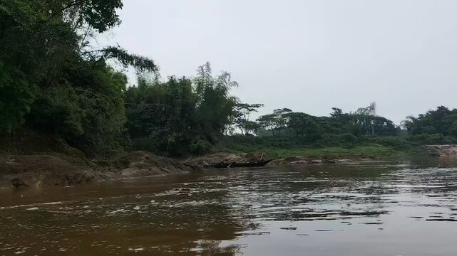 A beautiful nature. Green, trees, river, and jungle. Somewhere in Bangladesh.