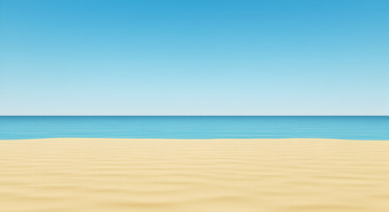 Fototapeta premium Serene Beach Landscape with Clear Blue Sky and Gentle Ocean Waves