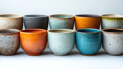 Assorted ceramic cups in various colors