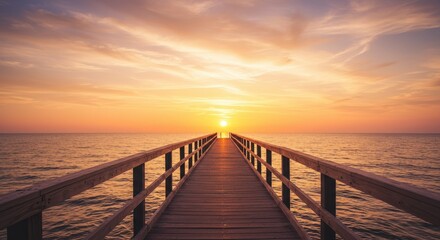 Obraz premium Sunset view from a pier, warm tones, summer vibes