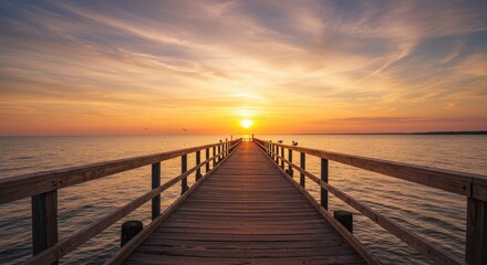 Obraz premium Sunset view from a pier, warm tones, summer vibes
