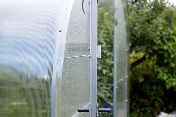 polycarbonate greenhouse in the garden. .