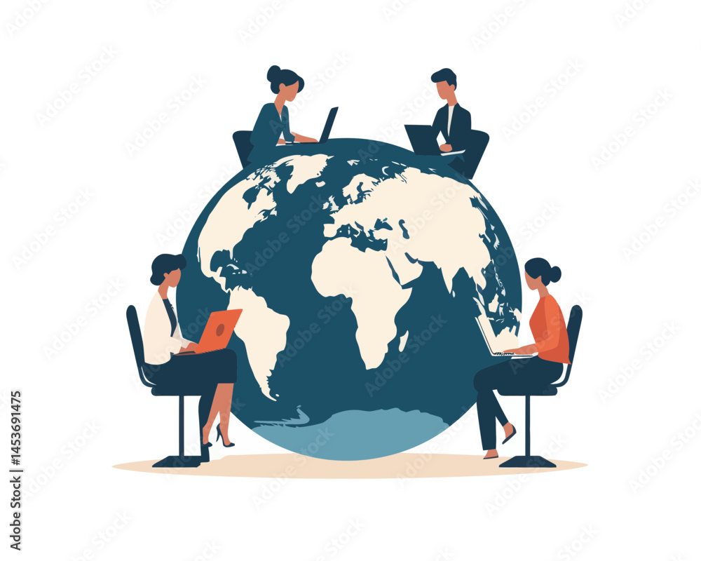 Aufkleber global remote collaborations: diverse professionals working from anywhere around the world with lapt