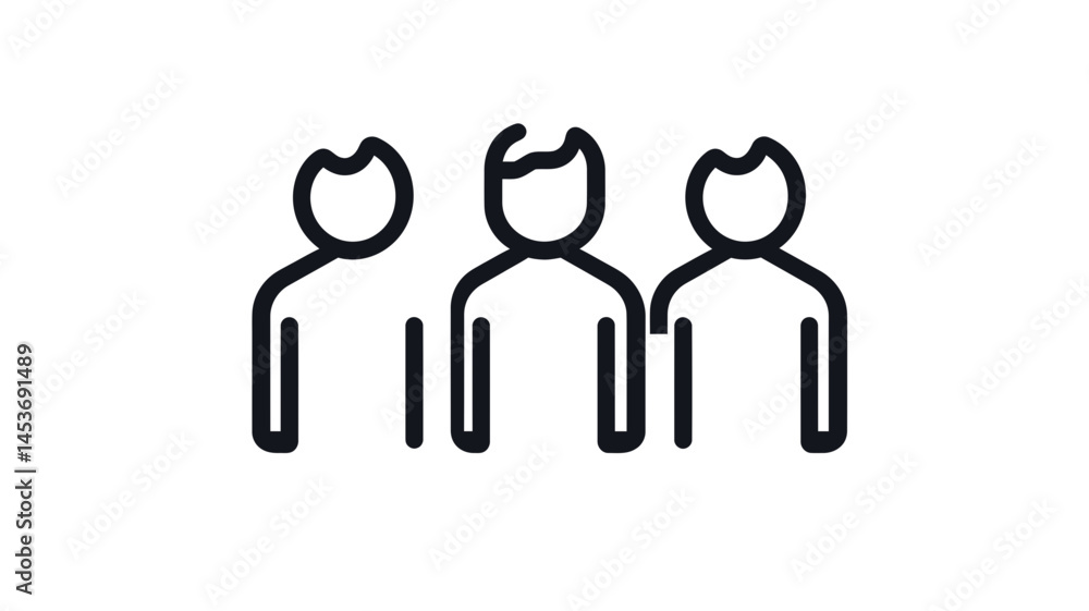 Poster trendy thin line icon of teamwork and collaboration - group of three people - minimalist vector illu