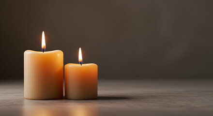 Two Lit Candles on a Plain Surface Creating a Warm Atmosphere