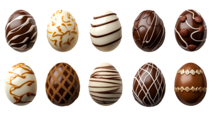 Assorted festive chocolate easter eggs, gourmet confection, cut out transparent