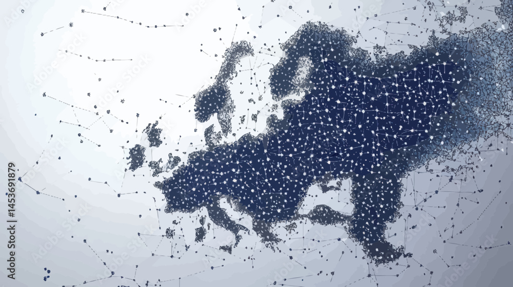 Poster abstract europe map with starry sky and universe mash lines and points - minimalist vector illustrat