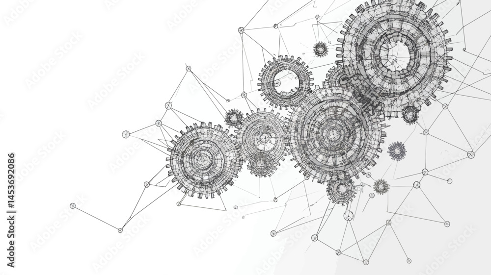 Aufkleber abstract polygonal gears with connecting dots and lines science technology background vector