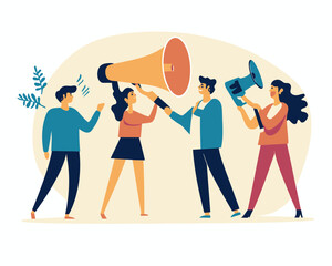 People Sharing Word of Mouth Marketing Strategy with Megaphone Flat Minimalist Vector