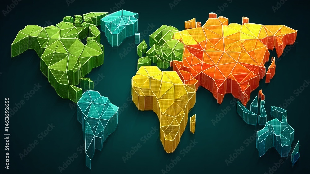 Poster geometric polygonal world map 3d rendering