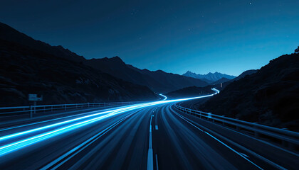 Long Exposure of Futuristic Expressway with Speeding Light Trails