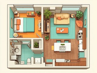 Apartment Floor Plan Design with Furniture Layout