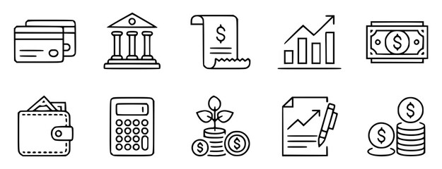 Financial icons representing business and money management