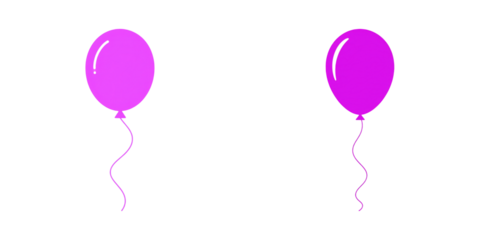 Two pink balloons with strings floating side by side.