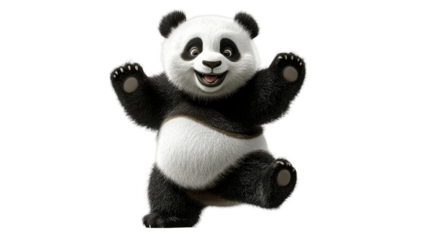 Cheerful panda illustration with arms raised, cut out transparent