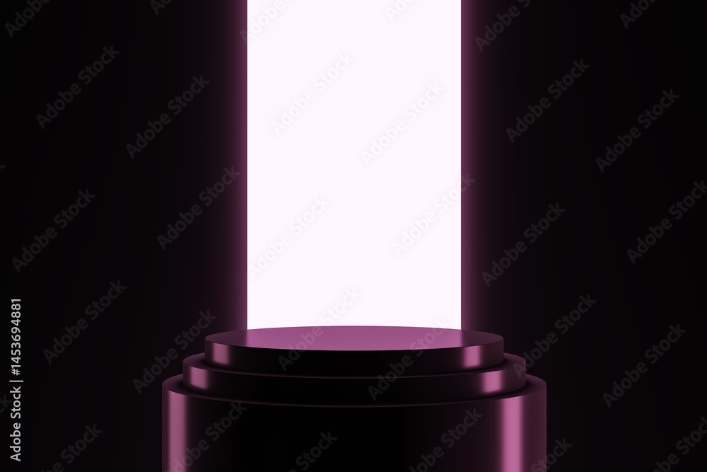 Fototapete minimalistic round podium with purple lighting on dark background for product presentation or brandi