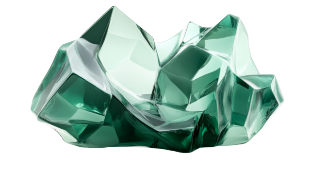 Emerald crystalline formation, gemstone mineral structure, cut out transparent