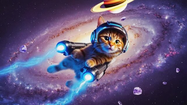 cat alien in space  flying