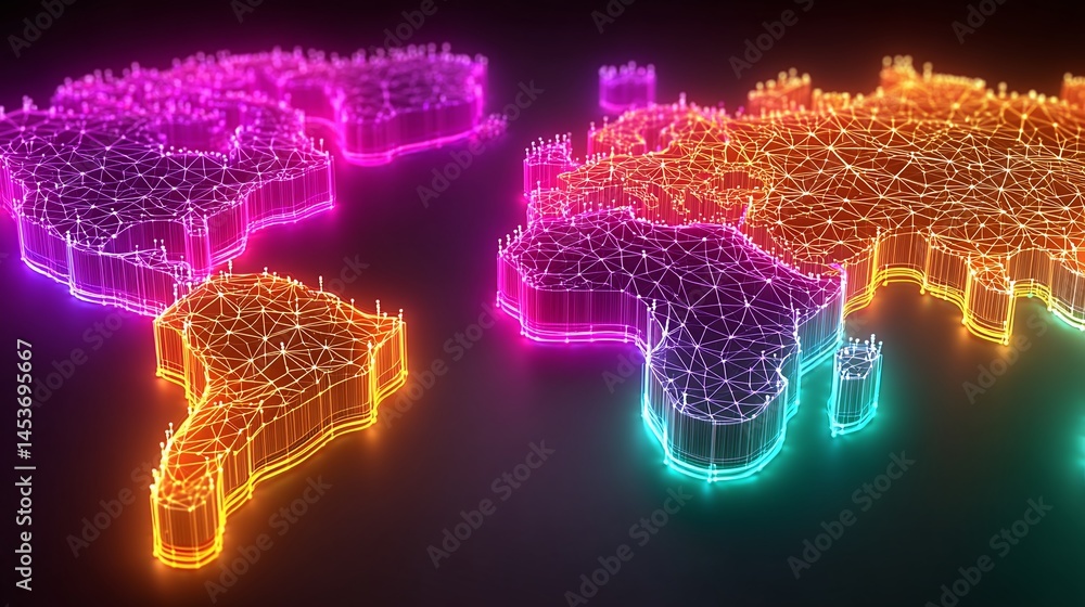 Poster digital world map with network connection