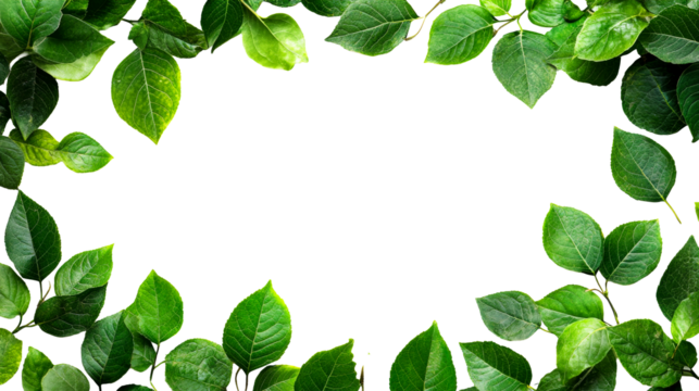 Vibrant green leaves border lush frame, cut out transparent