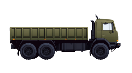 Illustration of military dump truck, vehicle for army, cut out transparent