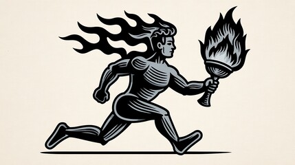 Fototapeta premium Fiery Runner: A Stylized Illustration of a Man Running with a Torch