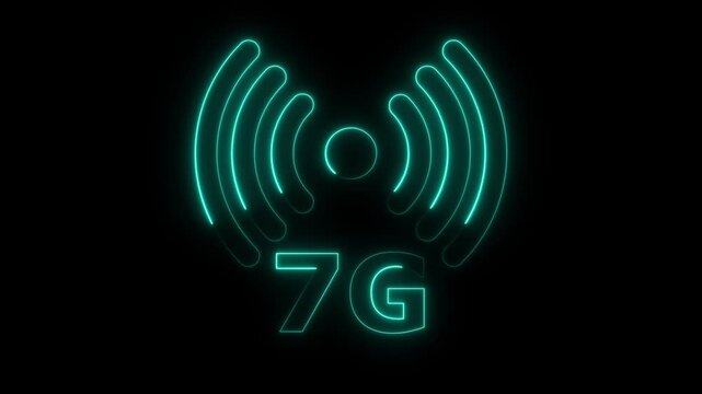 neon 7G network icon animation, glowing neon text 7G WIFI wireless internet connection icon concept, Glowing neon 7G WIFI wireless internet connection . Wireless network
