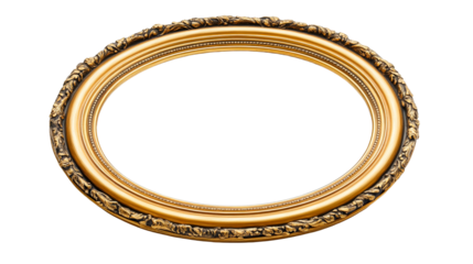 Oval picture frame, gold ornate design, cut out transparent